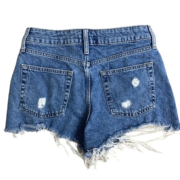 Forever 21 Destroyed Cut Off Denim Shorts 26 Med Wash High Rise Distressed - Picture 3 of 5